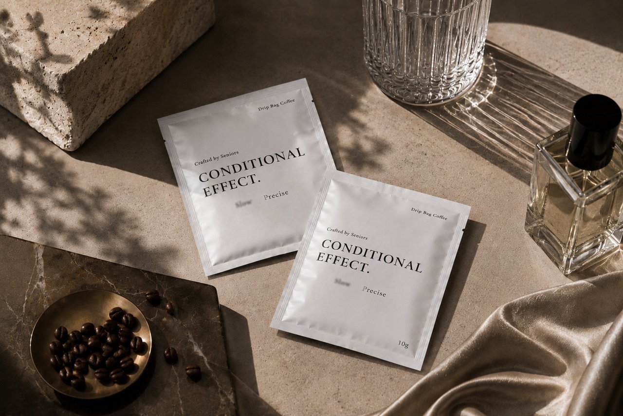 Conditional Effect. drip bags with travertine and perfume